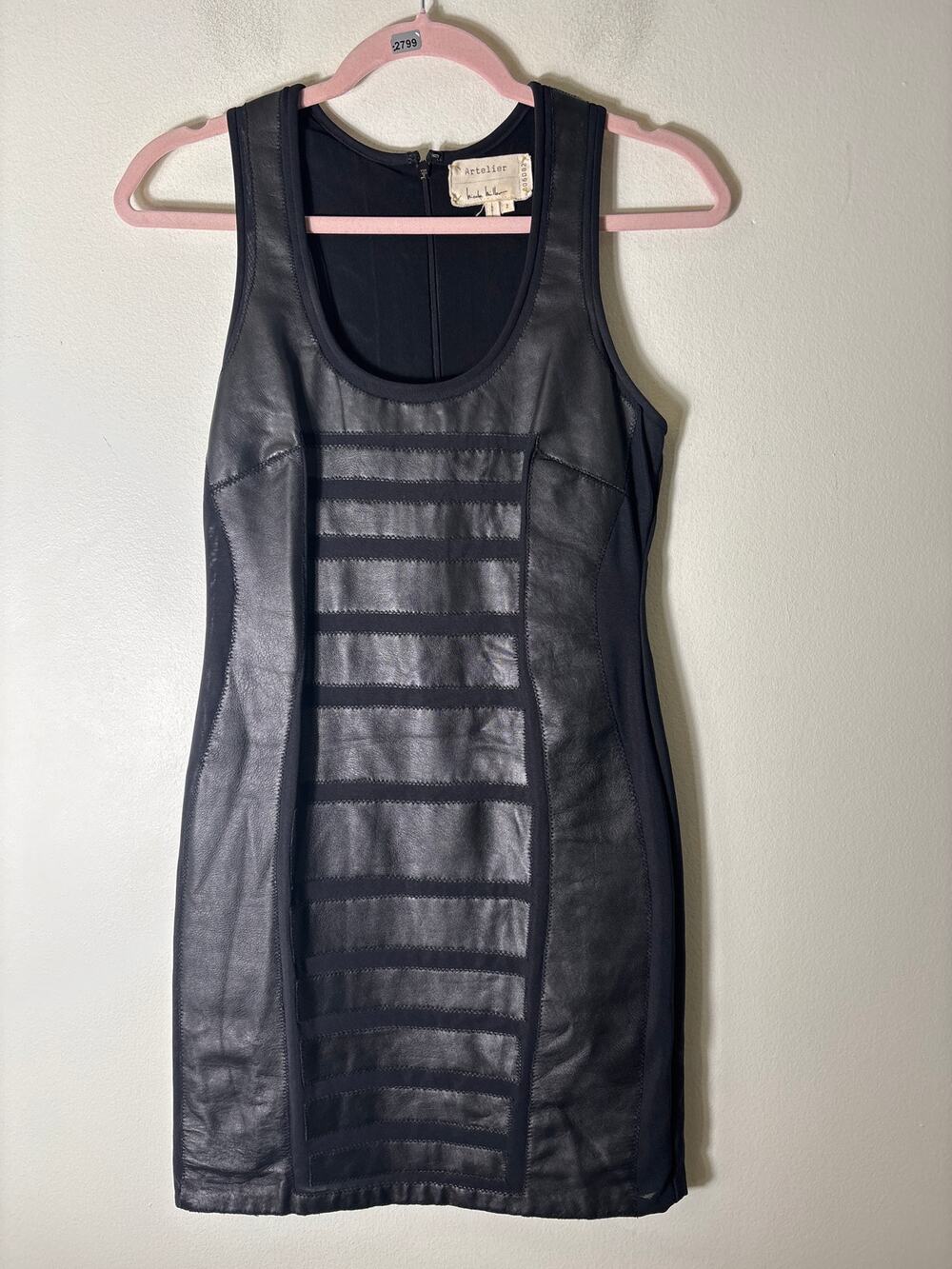 Nicole Miller Black Mesh and Leather Mini Dress Sz 2